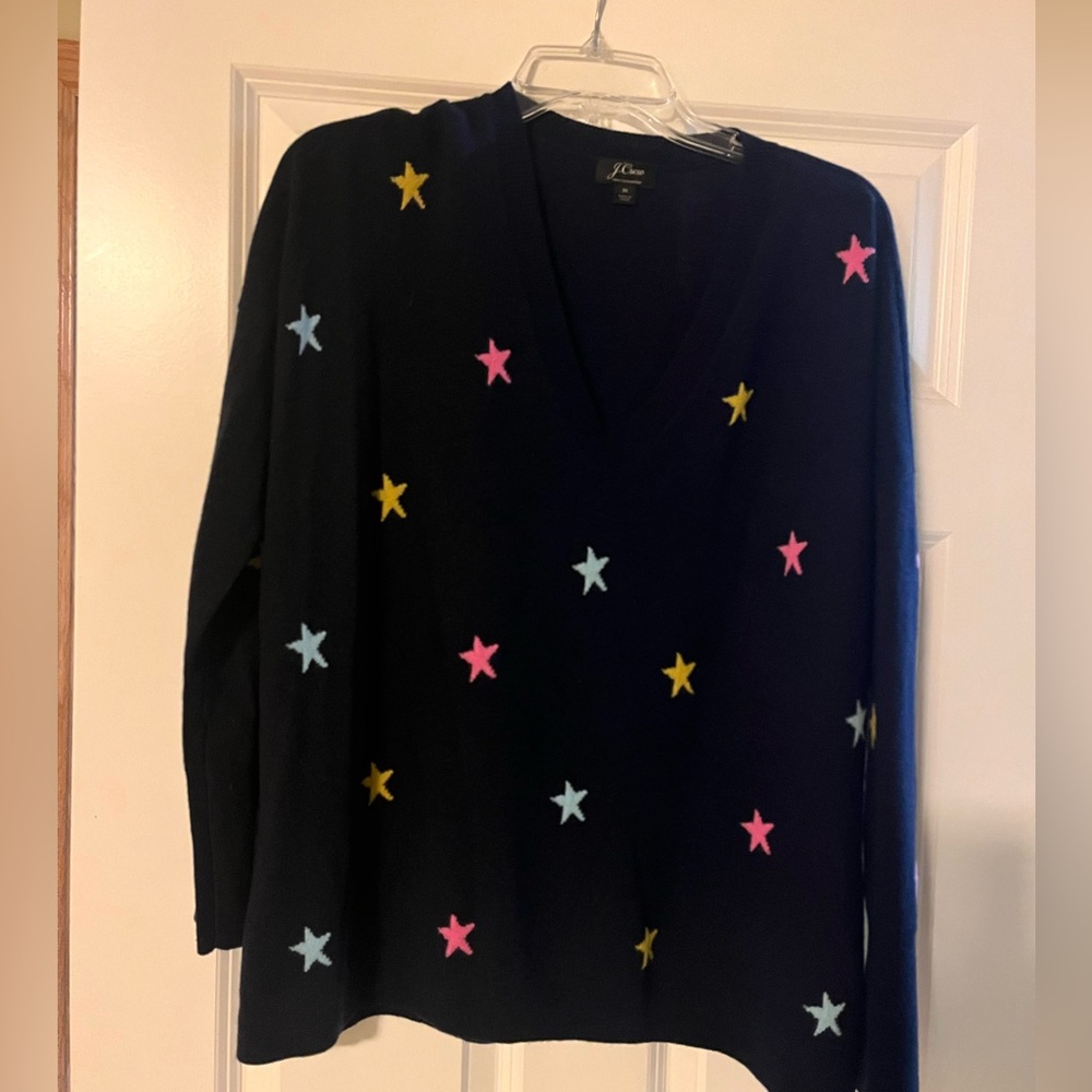 JCrew V-Neck Every Day Cashmere Sweater with Stars